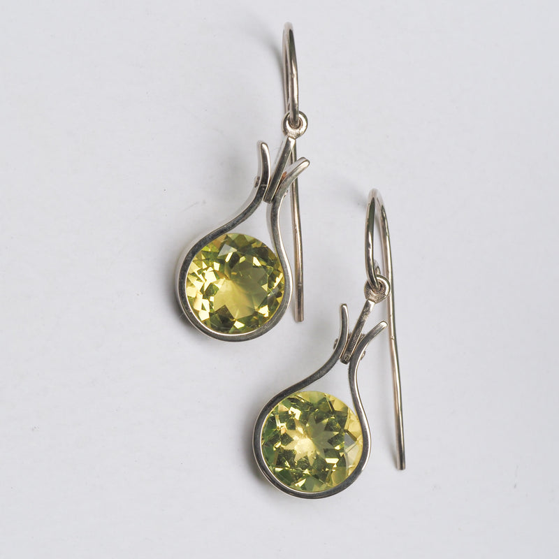 Dewdrop Lemon Quartz 12mm Earrings White Gold