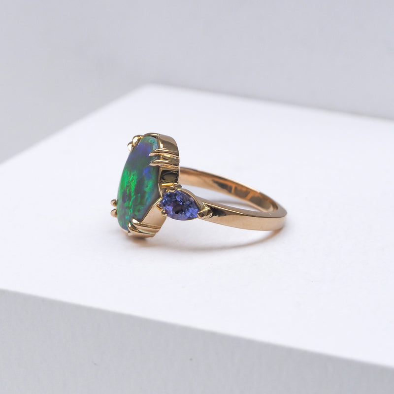 Elixir Opal and Tanzanite Ring