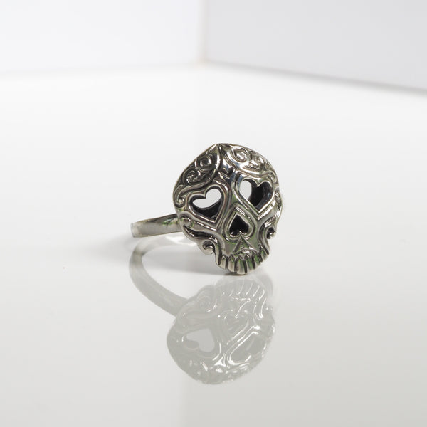 Luv Skull Silver Ring Hand Engraved