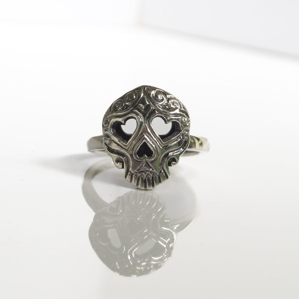 Luv Skull Silver Ring Hand Engraved