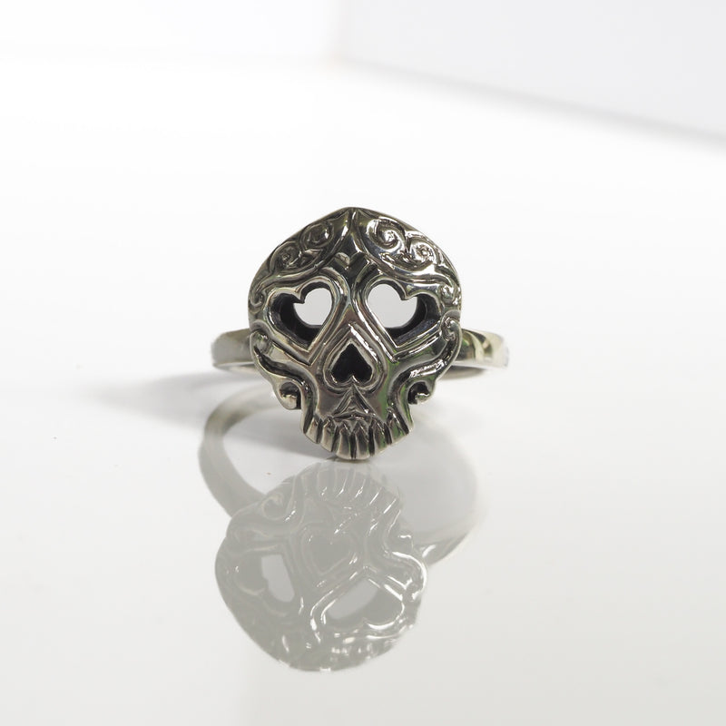 Luv Skull Silver Ring Hand Engraved