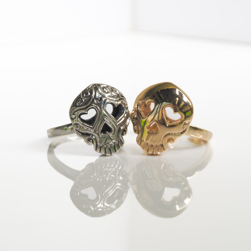 Luv Skull Silver Ring Hand Engraved