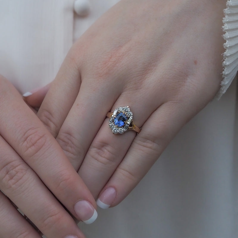 Sapphire and Diamond Art Deco Dress Ring