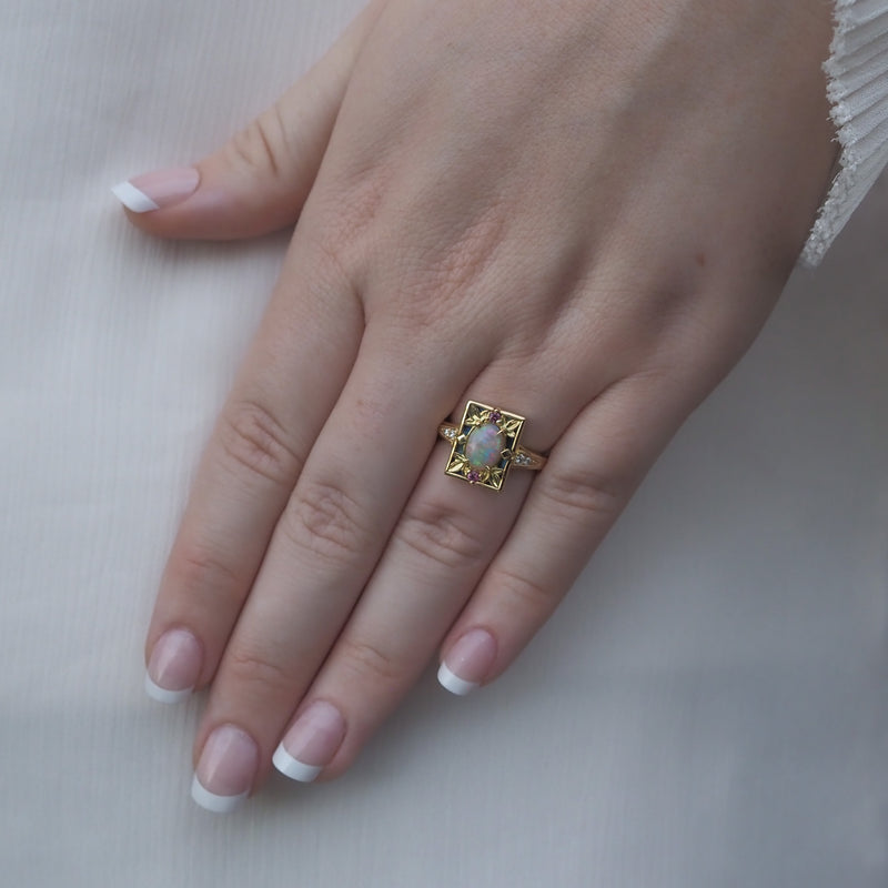 Australian Opal Art Deco Style Ring
