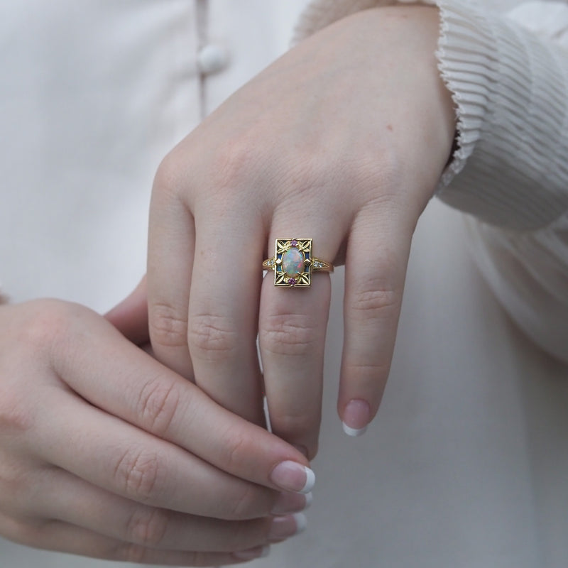 Australian Opal Art Deco Style Ring