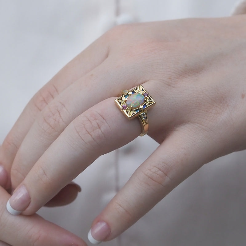 Australian Opal Art Deco Style Ring