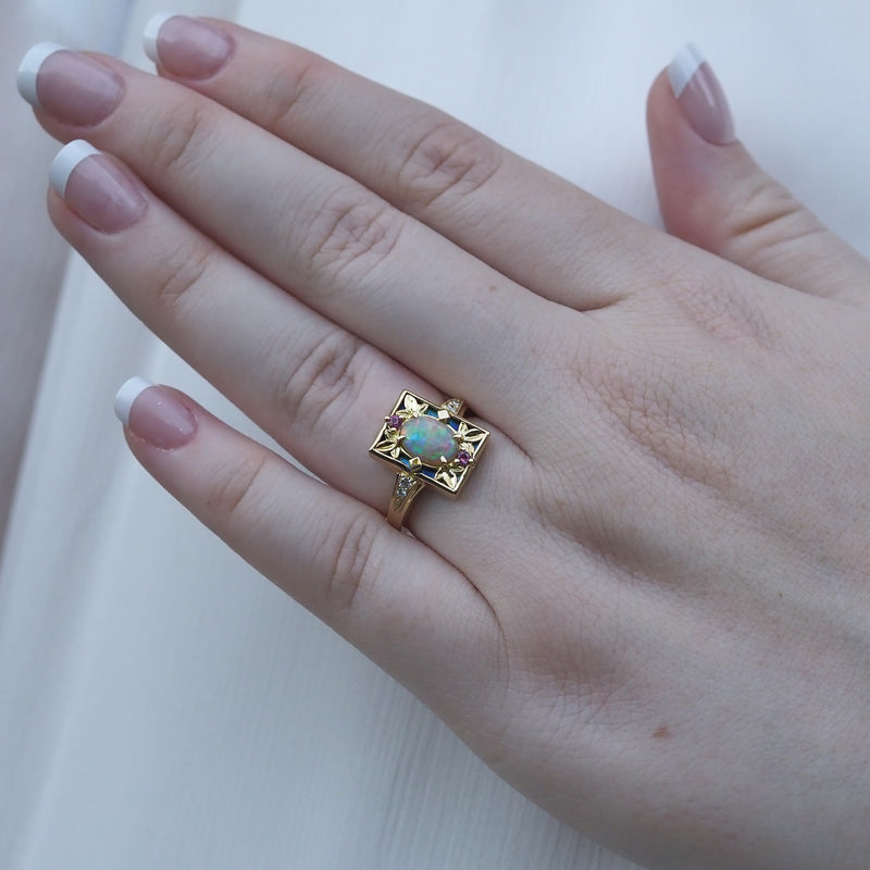 Australian Opal Art Deco Style Ring