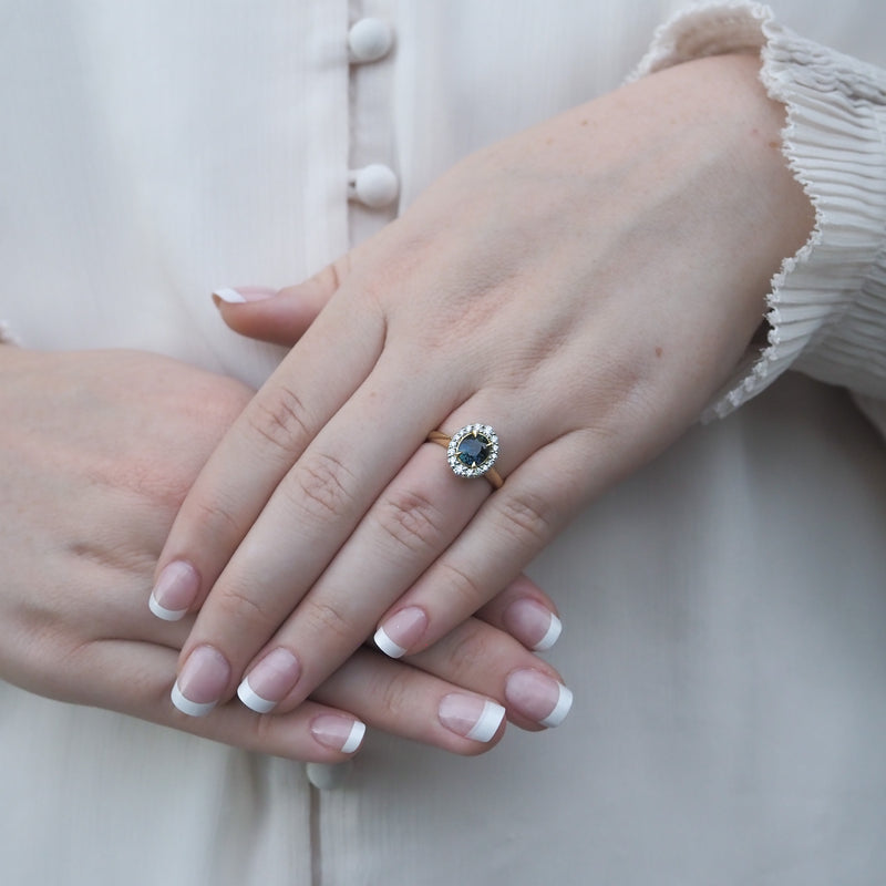 Teal Sapphire Graduated Diamond Halo