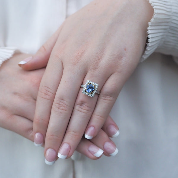 Sapphire and Diamond Halo Style Ring