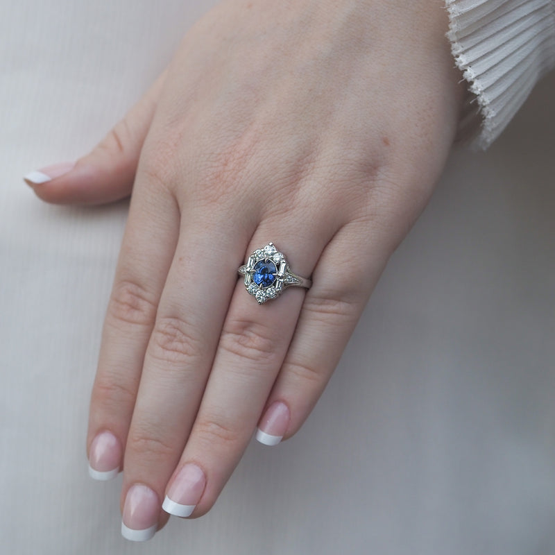 Sapphire and Diamond Art Deco Dress Ring