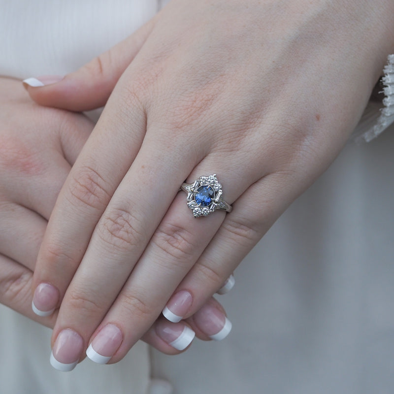 Sapphire and Diamond Art Deco Dress Ring