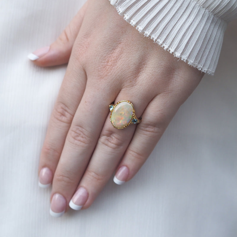 White Opal and Aquamarine Ring