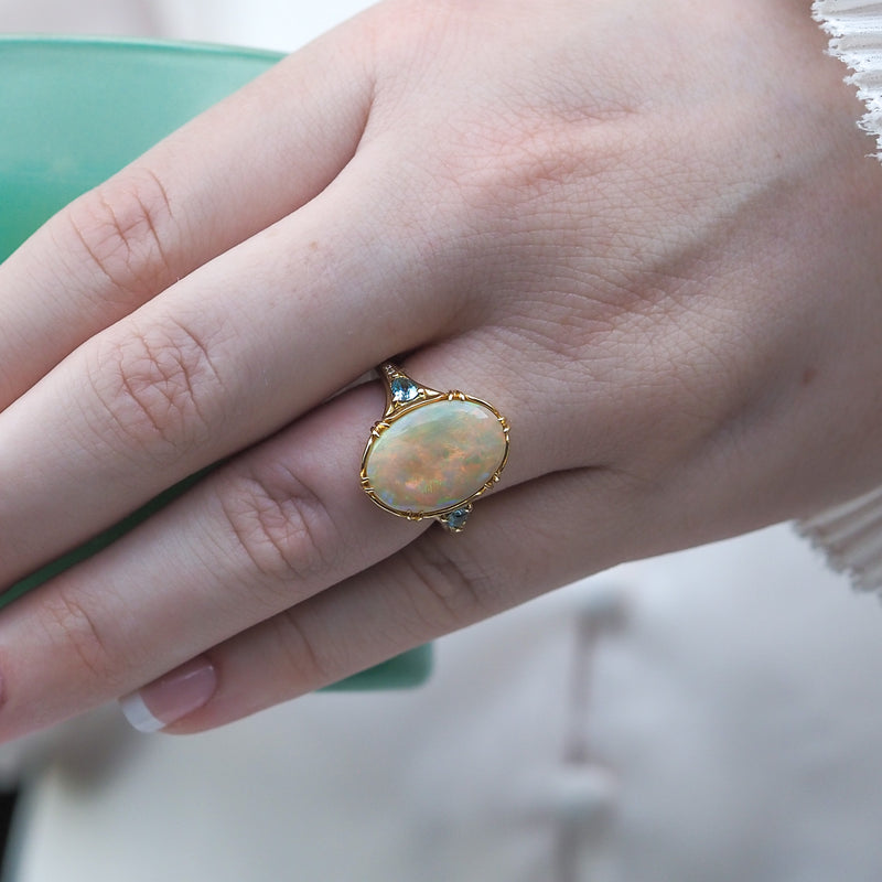 White Opal and Aquamarine Ring