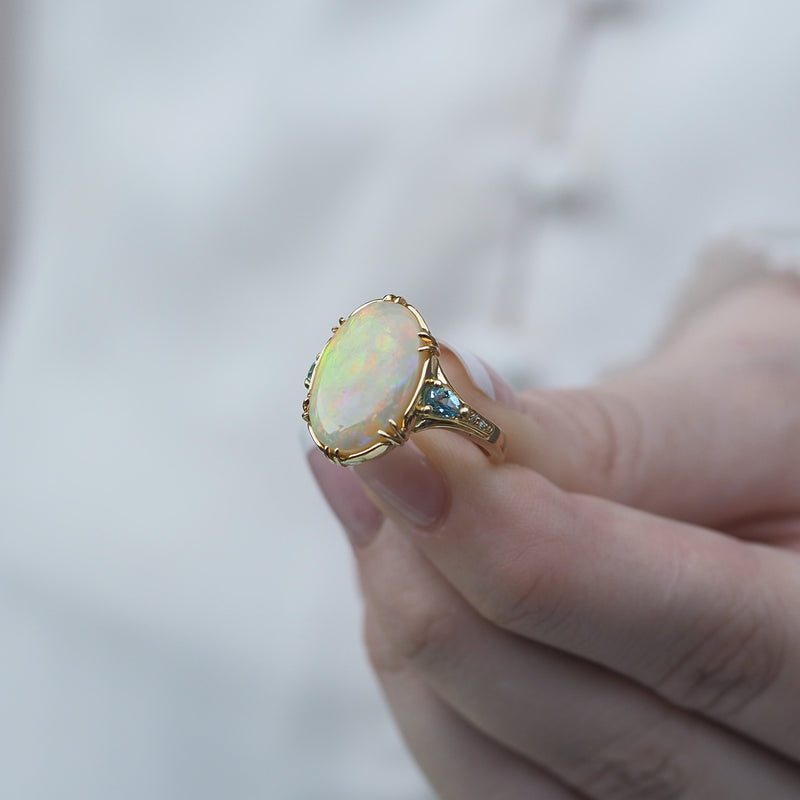 White Opal and Aquamarine Ring