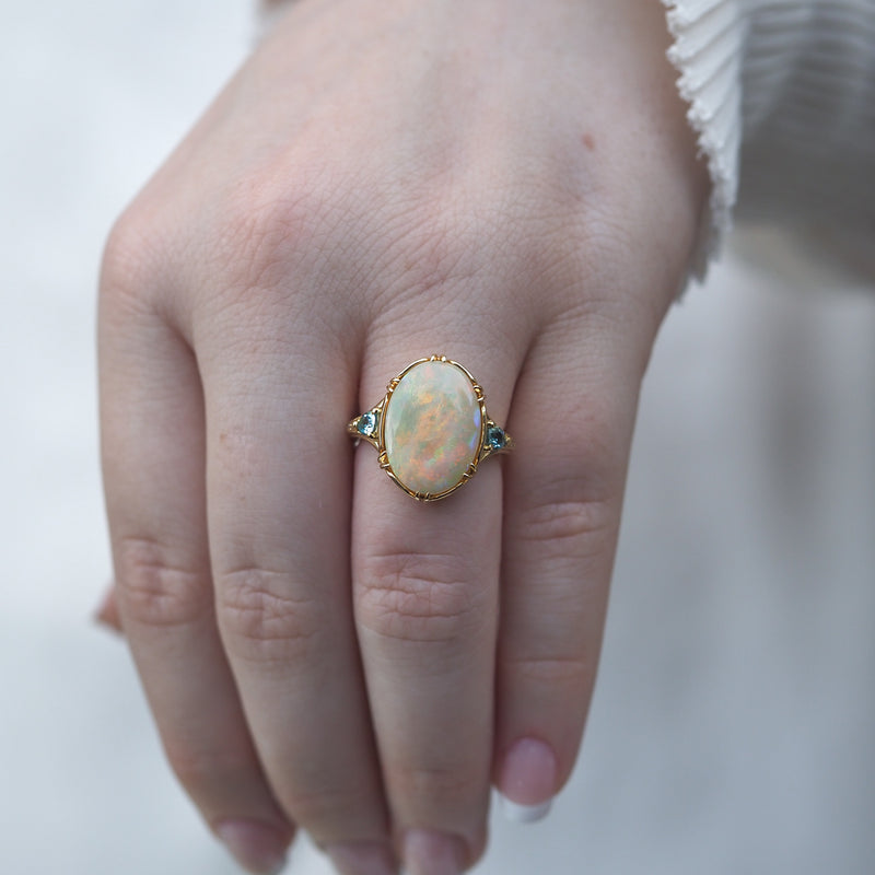 White Opal and Aquamarine Ring