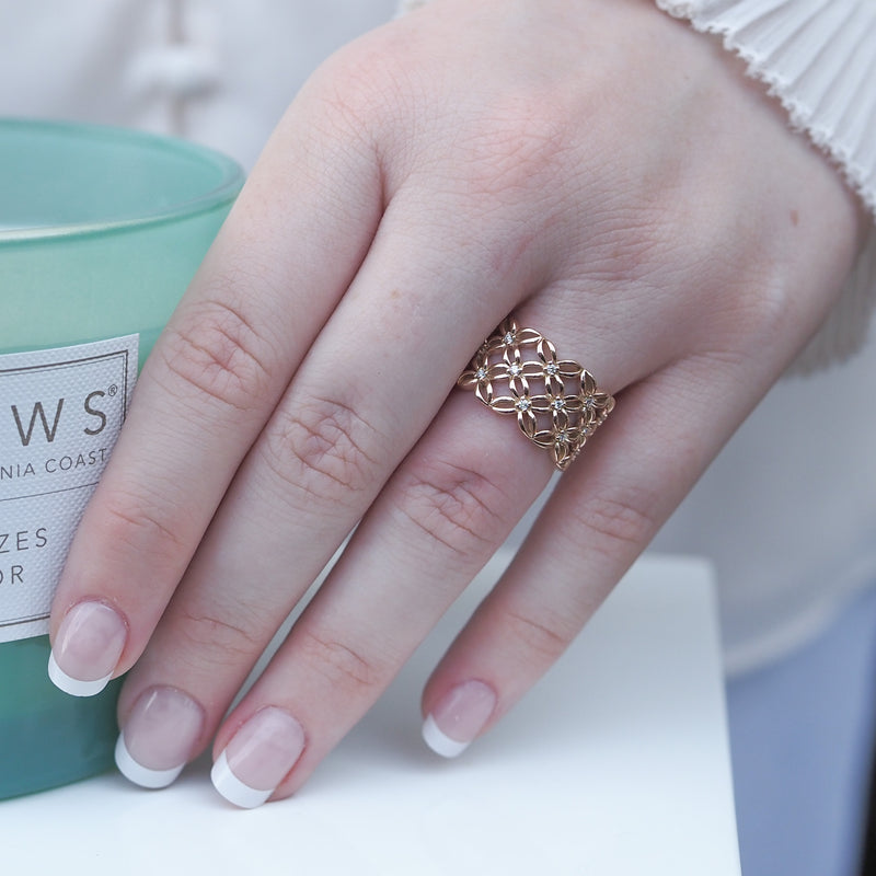 Diamond Wide Band Patterned Ring