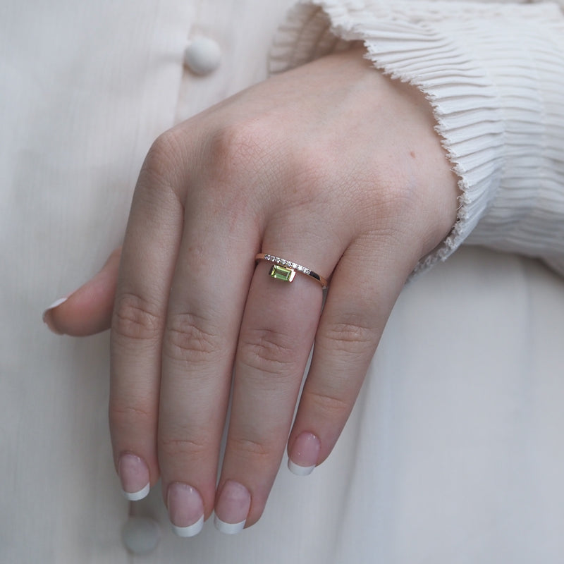 Tourmaline East West Stacker Ring with Diamonds