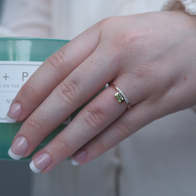 Tourmaline East West Stacker Ring with Diamonds
