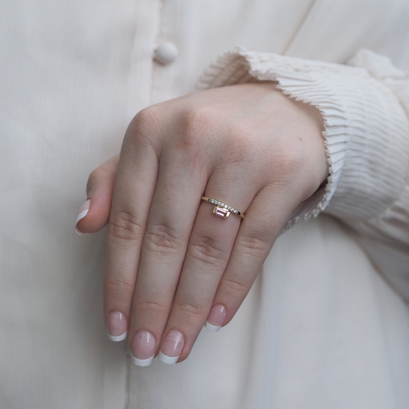Tourmaline East West Stacker Ring with Diamonds