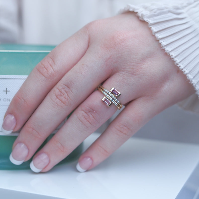 Tourmaline East West Stacker Ring with Diamonds
