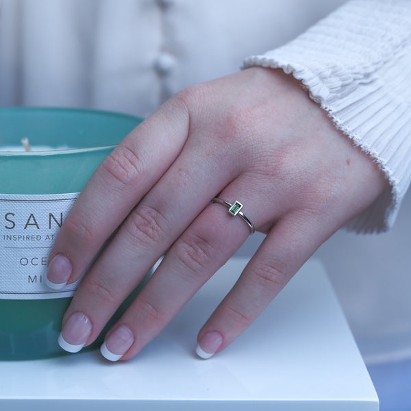 Green Tourmaline Baguette Stacker Ring