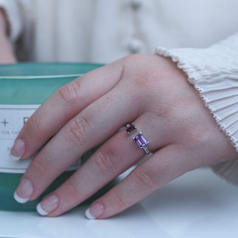 Amethyst and Rhodolite Garnet Toi Et Moi Ring