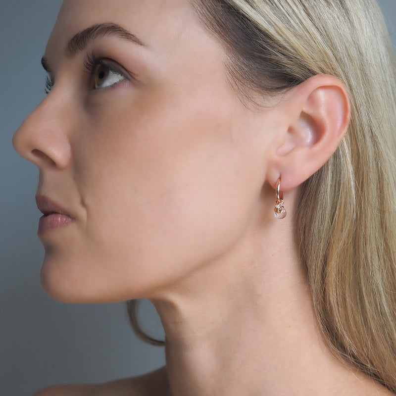 Mini Gold Hoop Earring with Rose Quartz and Diamond Charms