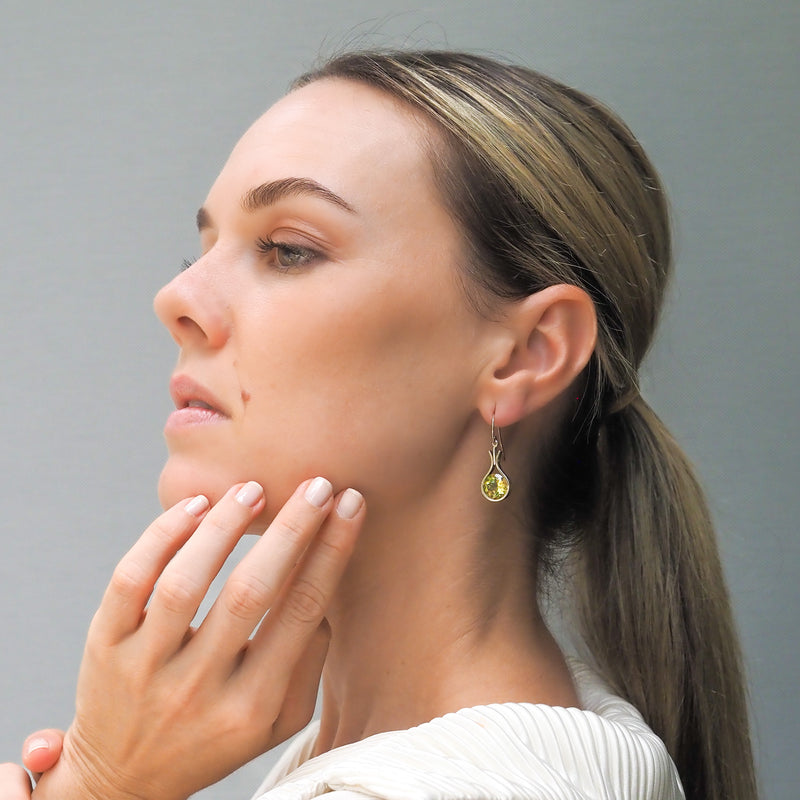 Dewdrop Lemon Quartz 12mm Earrings White Gold