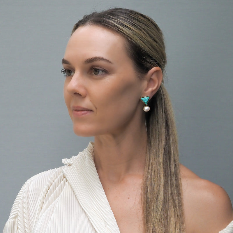 Turquoise and Pearl stud Earrings