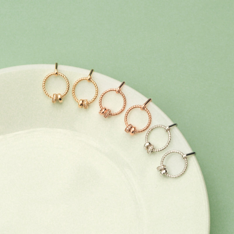 Patterned Circle Drop Studs with Diamond Roundel