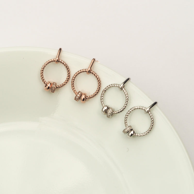 Patterned Circle Drop Studs with Diamond Roundel
