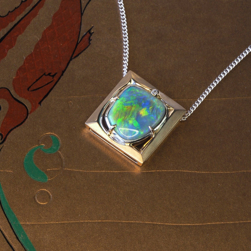 Australian Opal & Diamond Picture Pendant