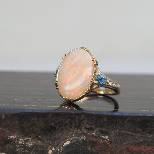 White Opal and Aquamarine Ring