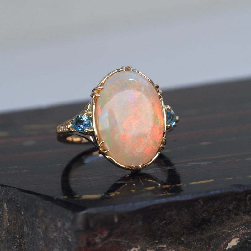 White Opal and Aquamarine Ring