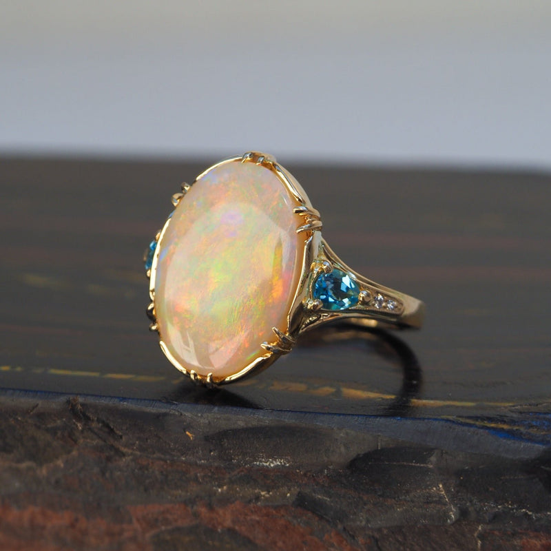 White Opal and Aquamarine Ring