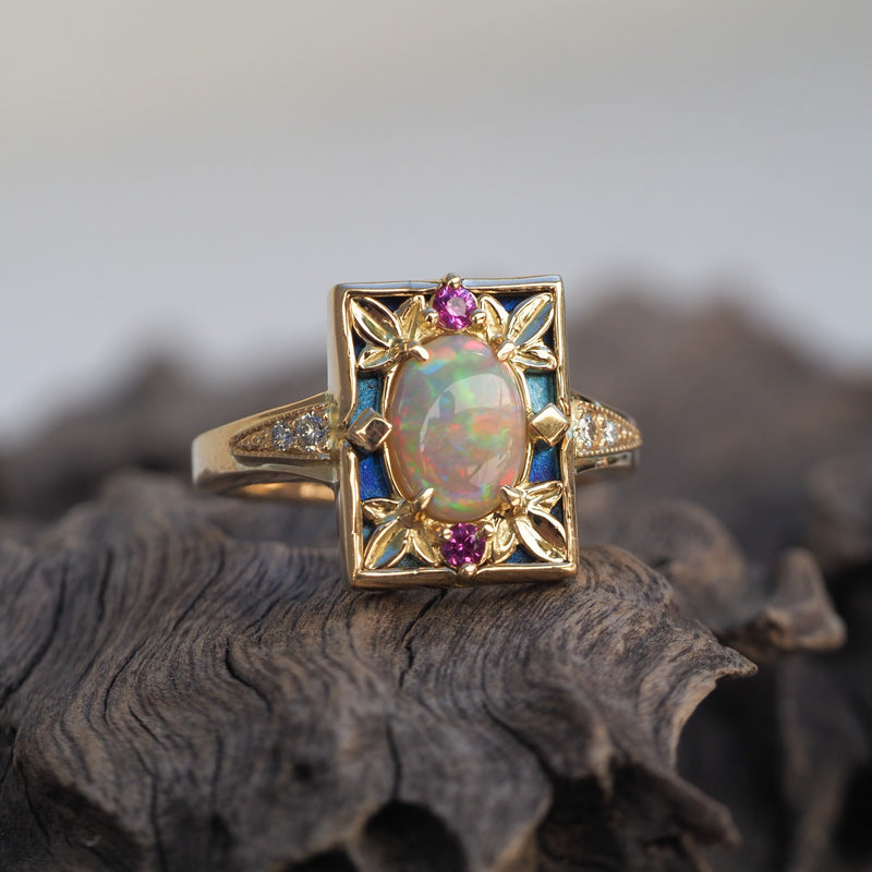 Australian Opal Art Deco Style Ring