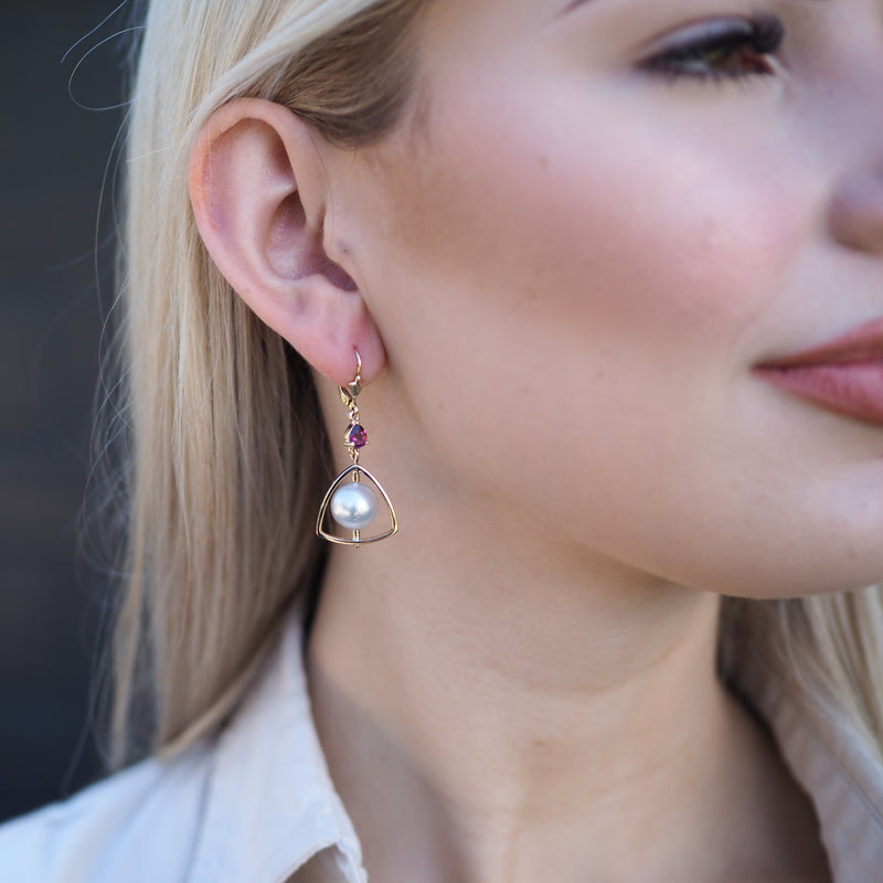 South Sea Pearl and Rhodolite Garnet Earrings