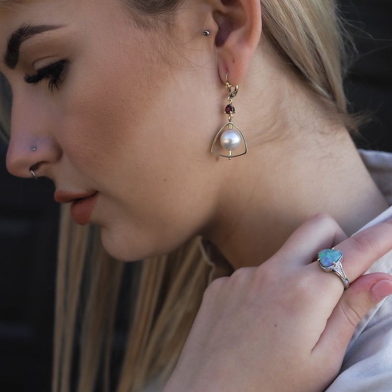 South Sea Pearl and Rhodolite Garnet Earrings