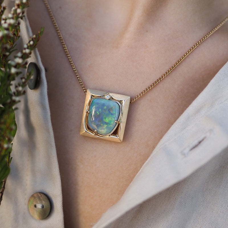 Australian Opal & Diamond Picture Pendant