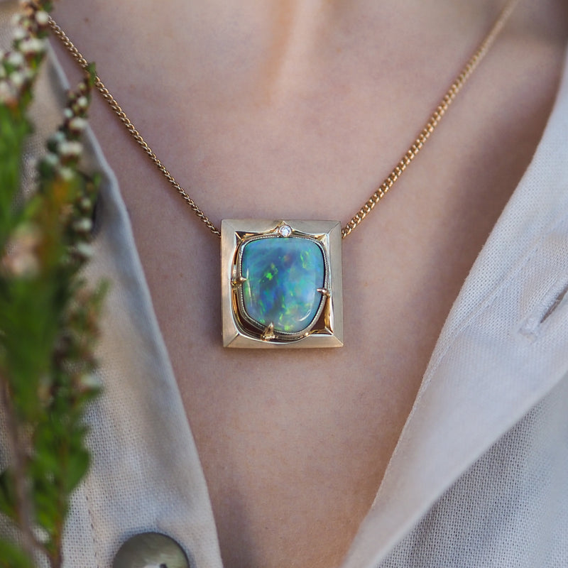 Australian Opal & Diamond Picture Pendant