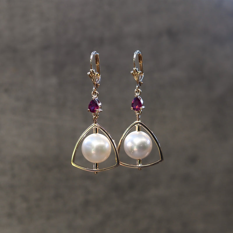 South Sea Pearl and Rhodolite Garnet Earrings