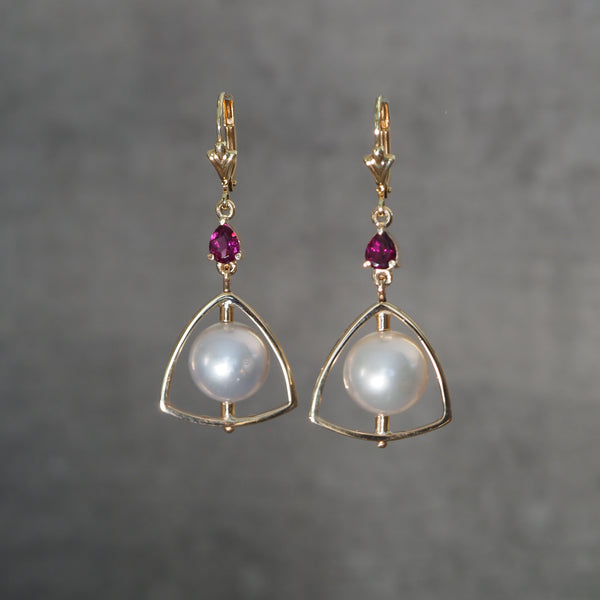 South Sea Pearl and Rhodolite Garnet Earrings