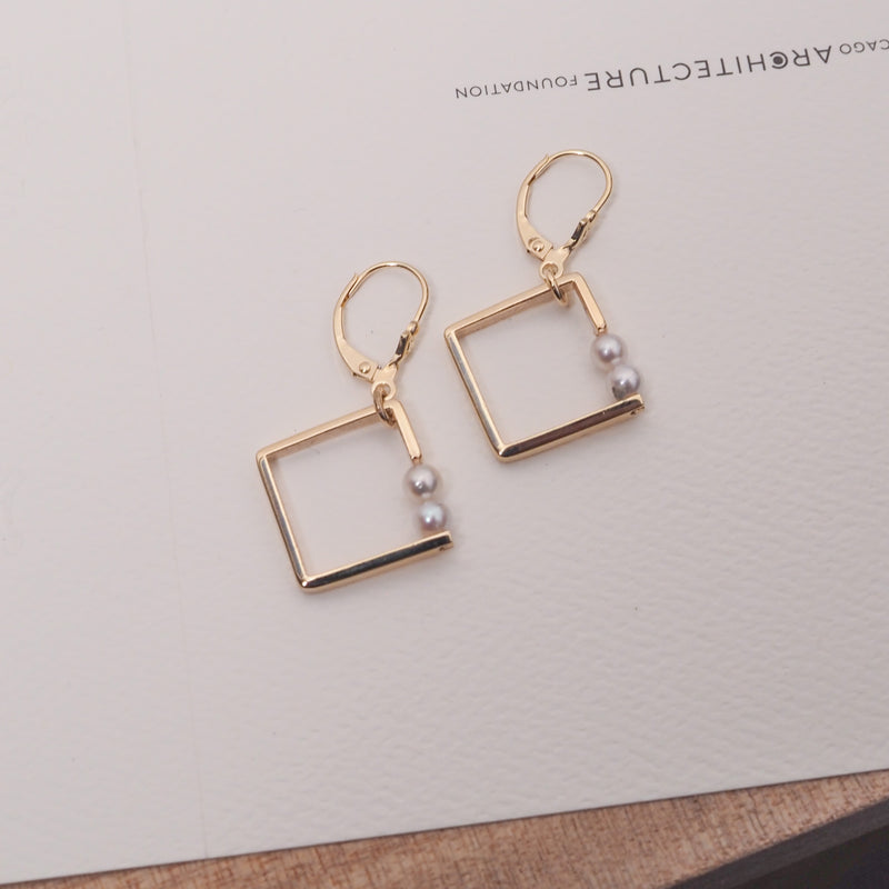 Square Shape Akoya Pearl Earrings