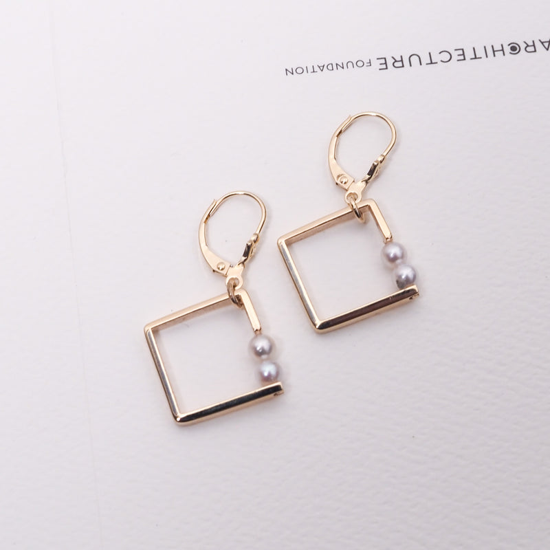 Square Shape Akoya Pearl Earrings