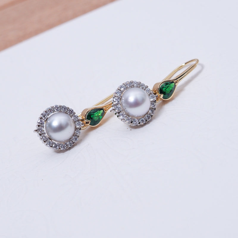 Tsavorite garnet and Pearl diamond Halo Earrings
