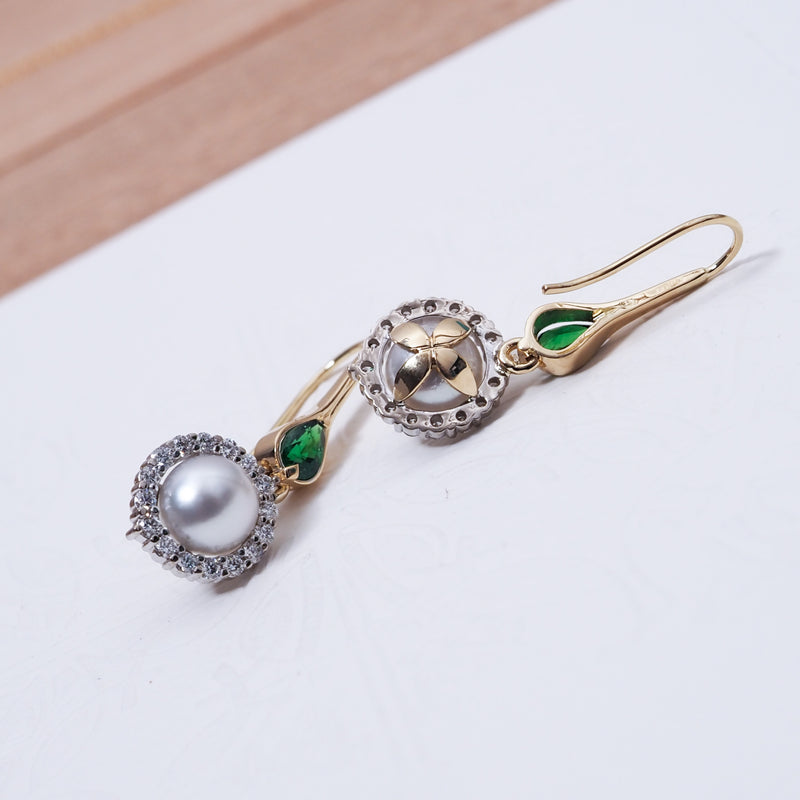 Tsavorite garnet and Pearl diamond Halo Earrings