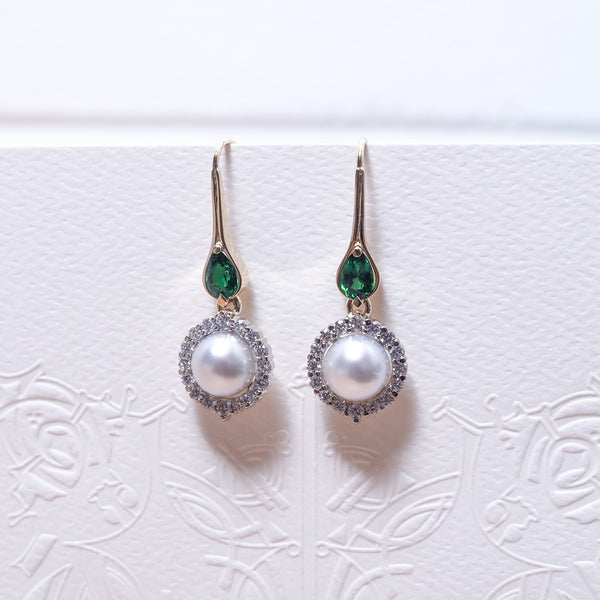 Tsavorite garnet and Pearl diamond Halo Earrings