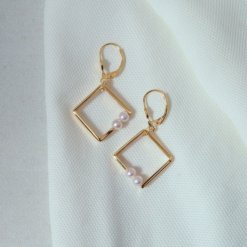 Square Shape Akoya Pearl Earrings