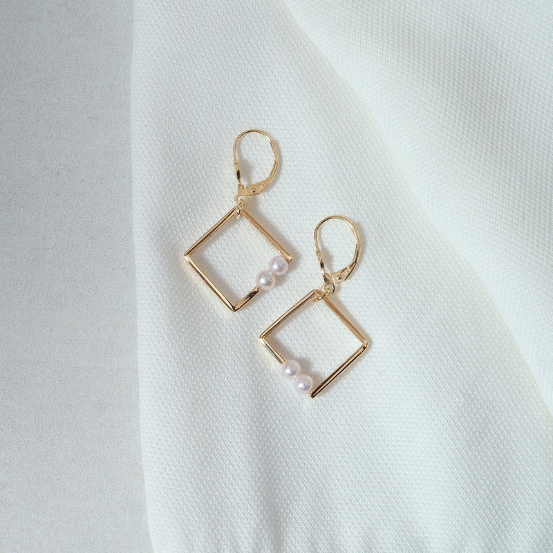 Square Shape Akoya Pearl Earrings