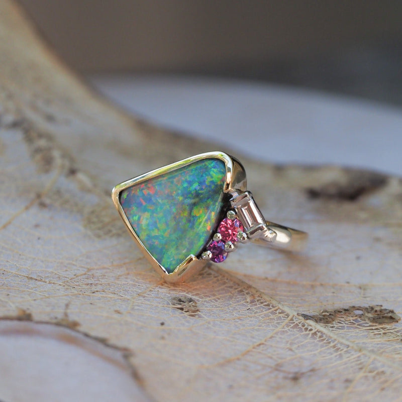 Opal Freeform Diamond and Sapphire Ring